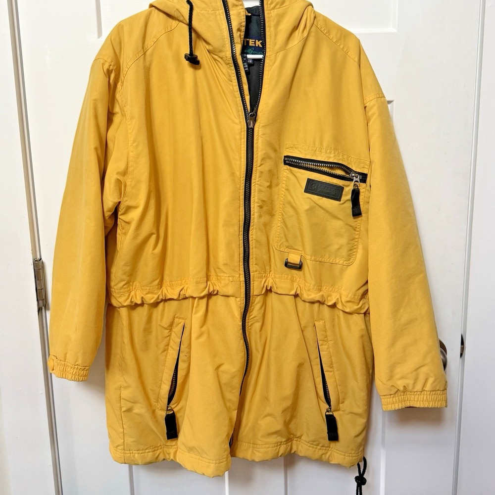 Vintage 90s Eddie Bauer EBTEK Women's M Yellow Insulated Ski Parka Hood Jacket